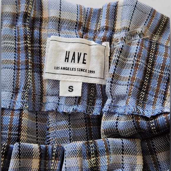 Women's Blue Plaid Paper Bag Shorts High Waisted Belt Pockets size Small - Picture 7 of 8